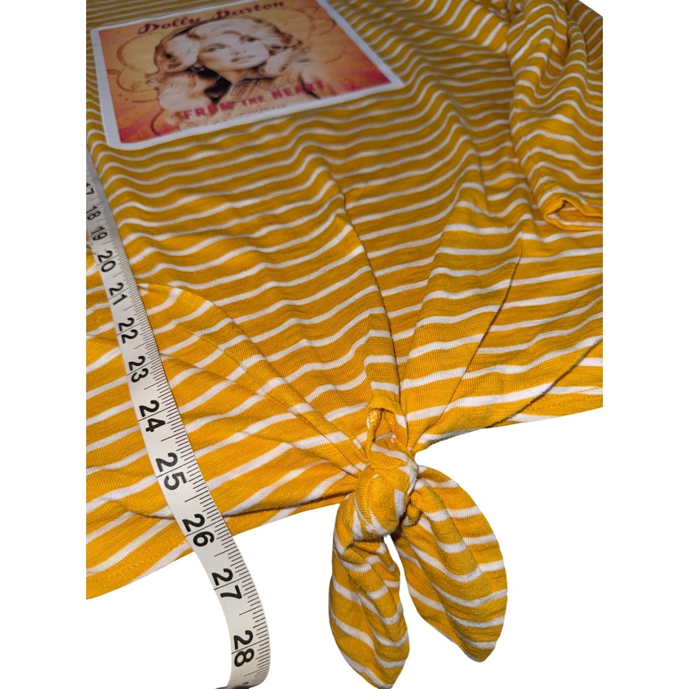 Upcycled Dolly Parton Yellow/White Striped Tie Front XL - Picture 5 of 6